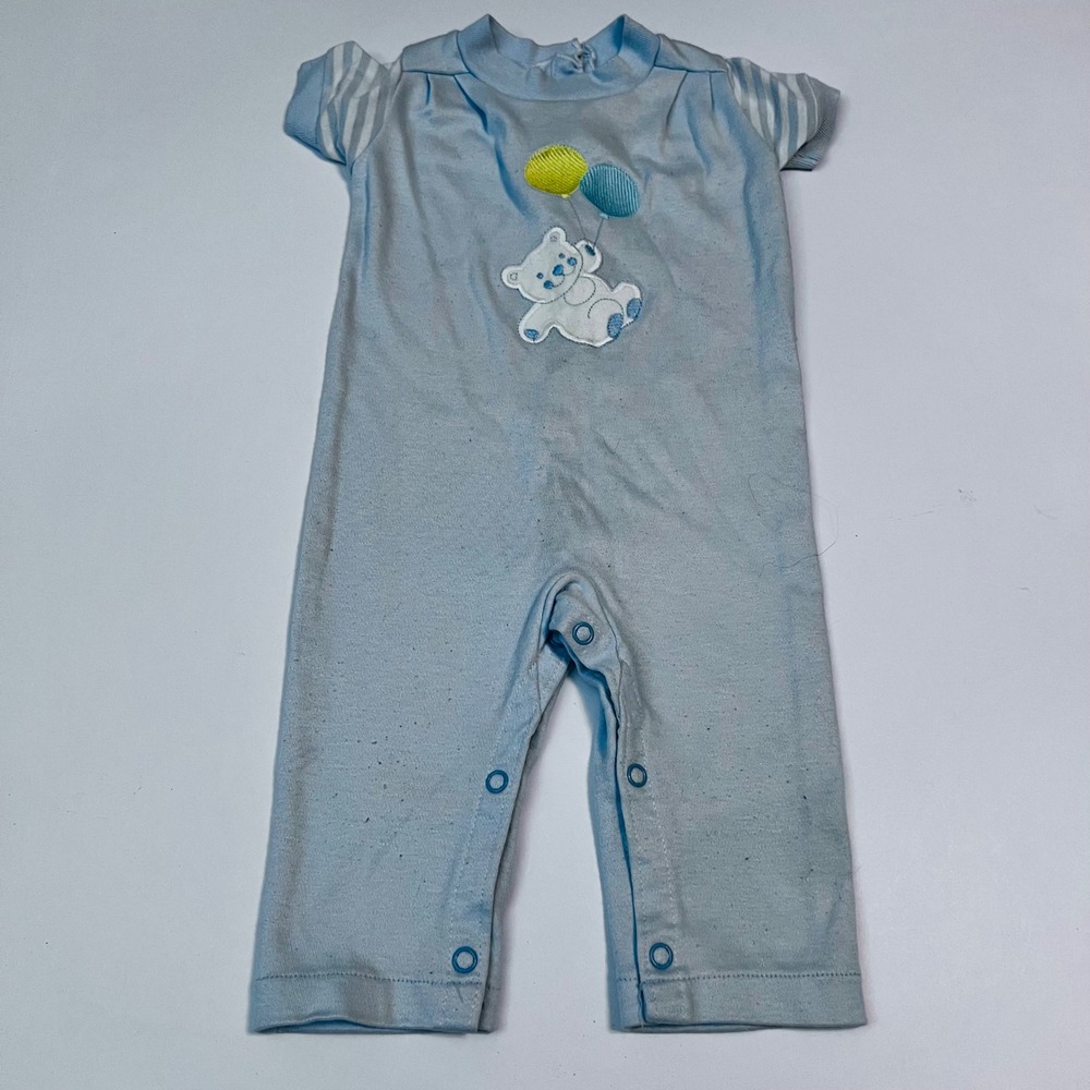 Vintage Carter's Teddy Bear Romper 12M Made in USA Blue One Piece